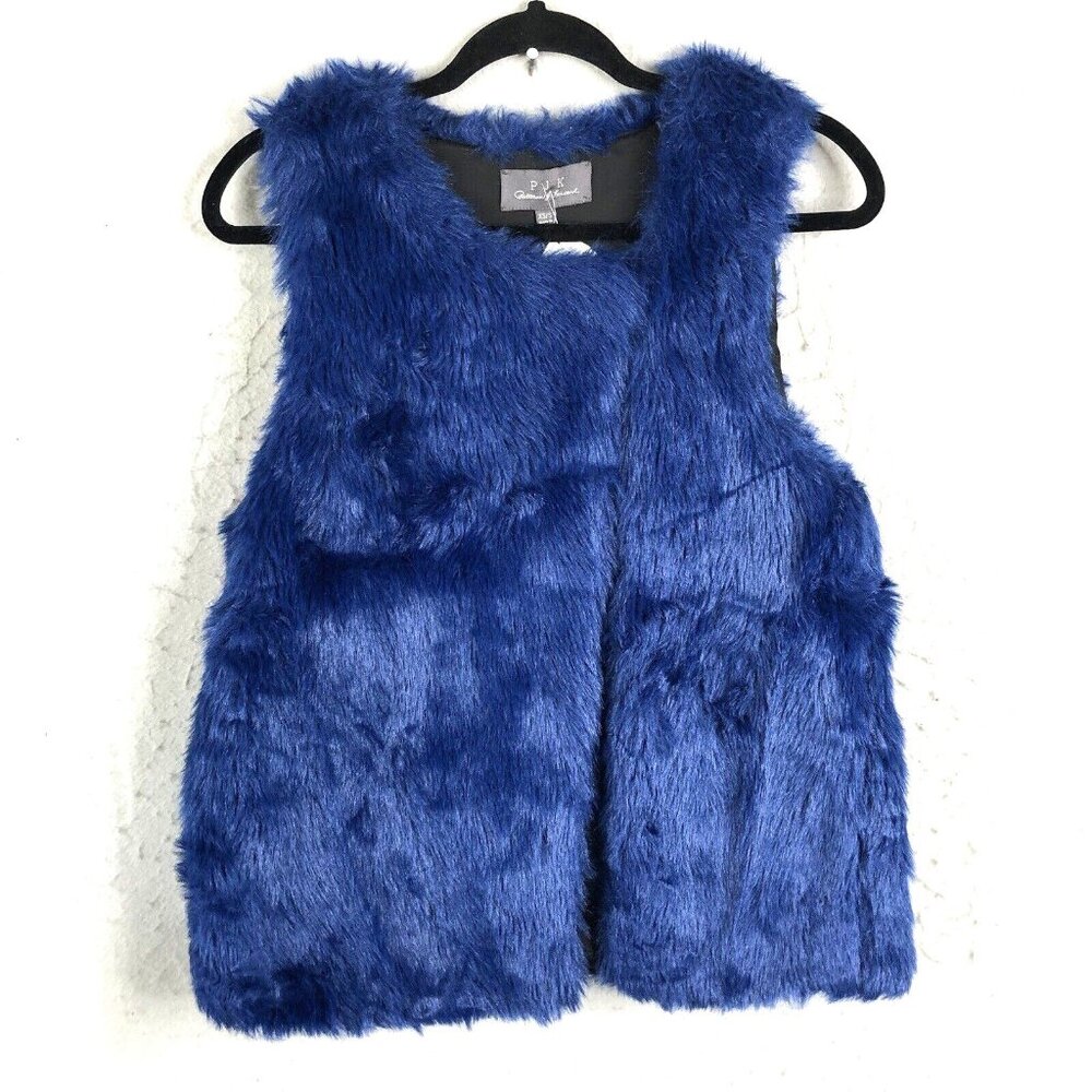 Faux Fur Vest Women XS Extra Small Blue Vegan Artsy Mobwife Retro NEW